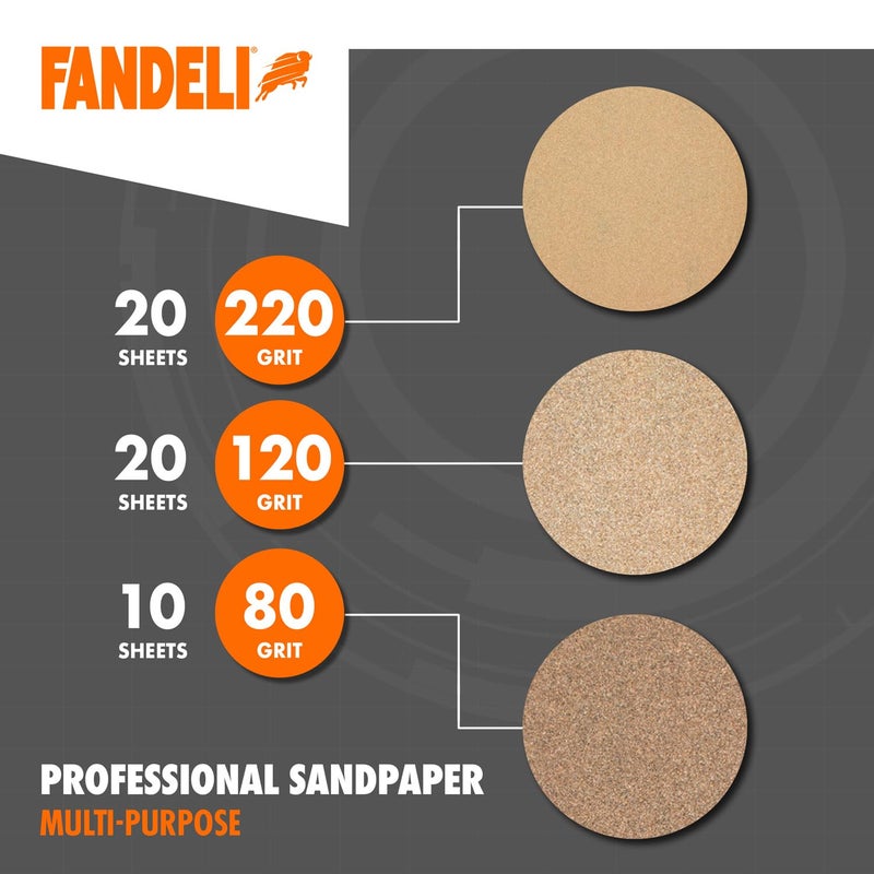 Fandeli | Multi-Purpose Sanding Paper | Assorted Grits (80 120 220) | 50 Sheets of 23 x 28 cm | Perfect for Sanding Metal and Sanding Wood | Hand Sanding | Orbital Sanders. - Image 2